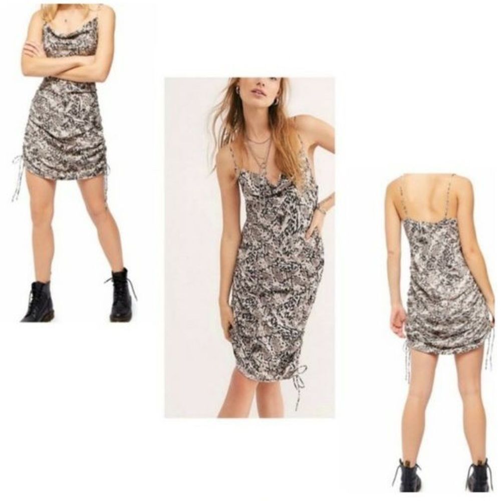 Free People Intimately Snake Satin Cowl Neck Convertible Day 2 Night Slip Dress